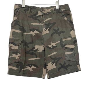 Airwalk 100% Cotton Men’s Camo Cargo Shorts Khaki Green 90’s Y2K Baggy Brown, 36